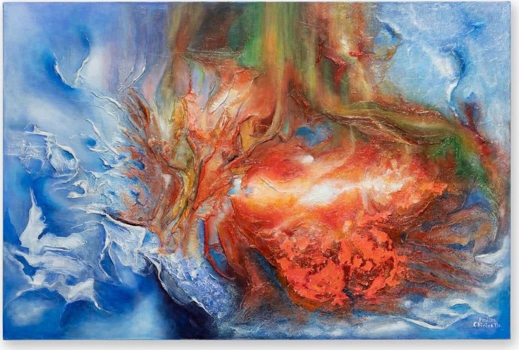 "Energía", técnica mixta sobre lienzo, 90 × 60 cm, 2025, de Emilia Chirivella